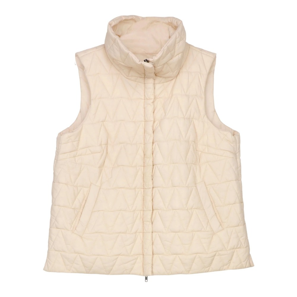 Eileen Fisher Chevron Recycled Nylon Quilted Vest in Beige Large Layering Casual